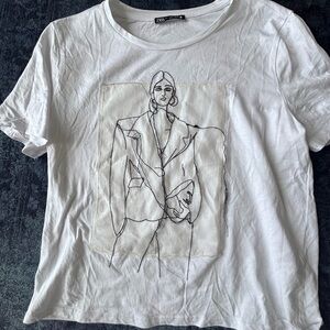Zara Classic White Tee with Front Design